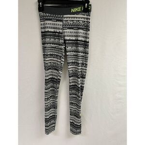 Nike Pro Dri-fit Womens Mid-rise Gray Geometric Athletic Skinny Leggings Small